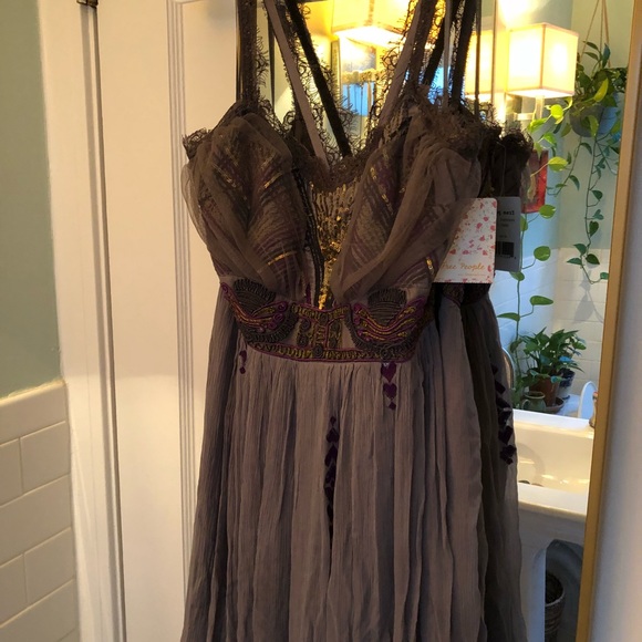 SOLD Free People Artemis Goddess Dress Gray Combo - Picture 4 of 6
